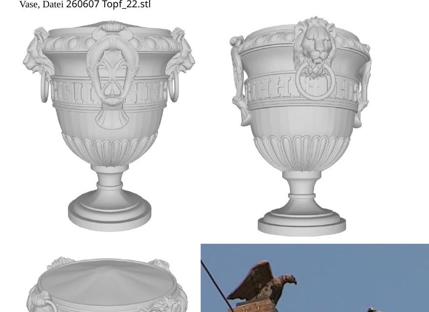 3D-Modell der Vase für den Saalgiebel